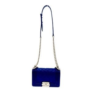 CHANEL Boy Caviar Skin Shoulder Bag Blue